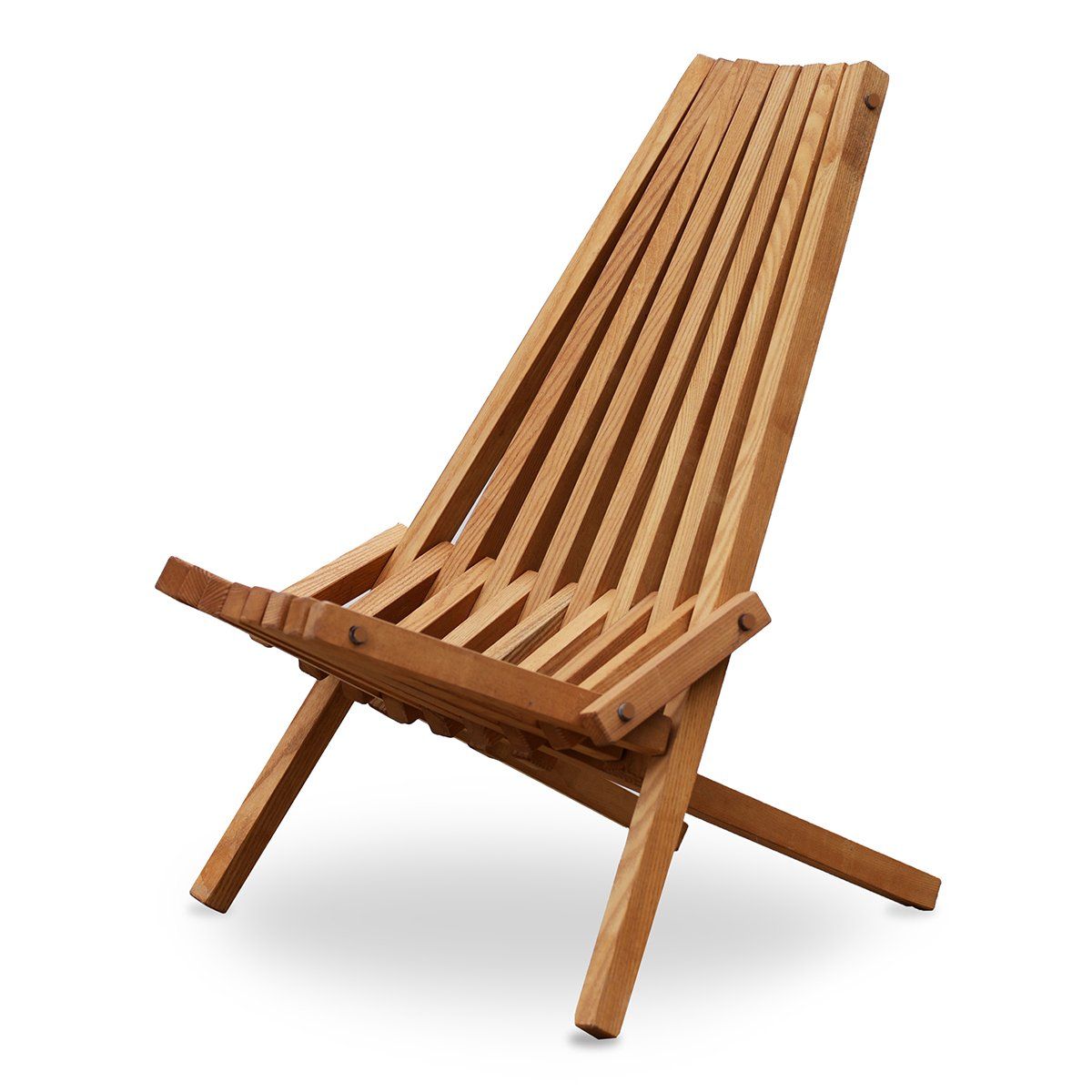 A wooden folding chair on a white background