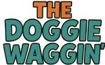 “The Doggie Waggin’” logo in orange and teal text on a white background