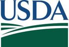 USDA logo with blue letters over green curved fields