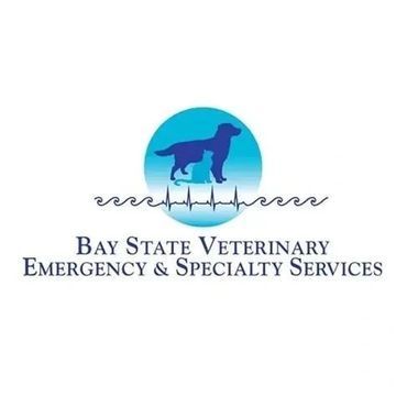Bay State Veterinary Emergency & Specialty Services logo with dog silhouette, heartbeat line, and blue circle