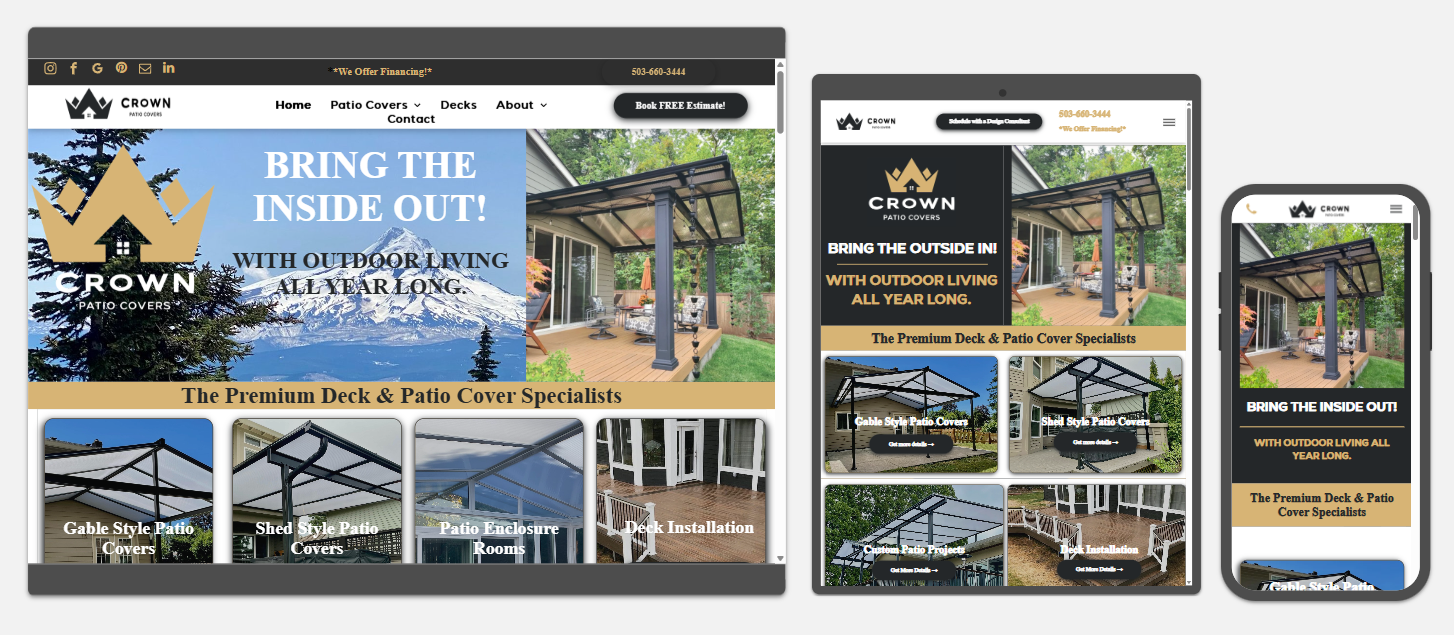 Website and Local SEO Services for Crown Patio Covers