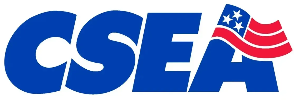 CSEA logo in blue with a stylized American flag on the