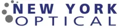 Logo for New York Optical, dark blue text with grey circles, white background.