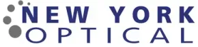 New York Optical logo in dark blue letters with gray bubbles on left side.