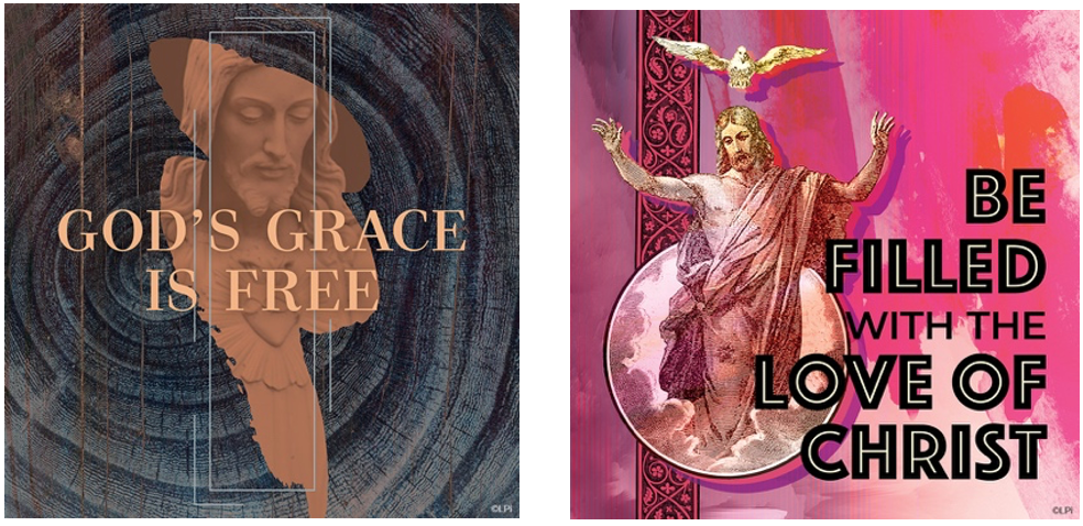 Two Catholic themed graphics with Jesus depicted on them.