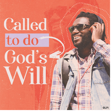 A man in sunglasses talking on a cell phone with the words called to do God 's will.