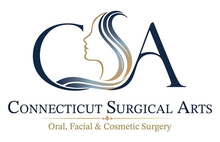 Connecticut Surgical Arts logo with stylized face profile and gold and navy text, Oral, Facial & Cosmetic Surgery