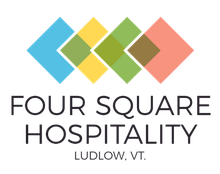 A logo for four square hospitality ludlow vt