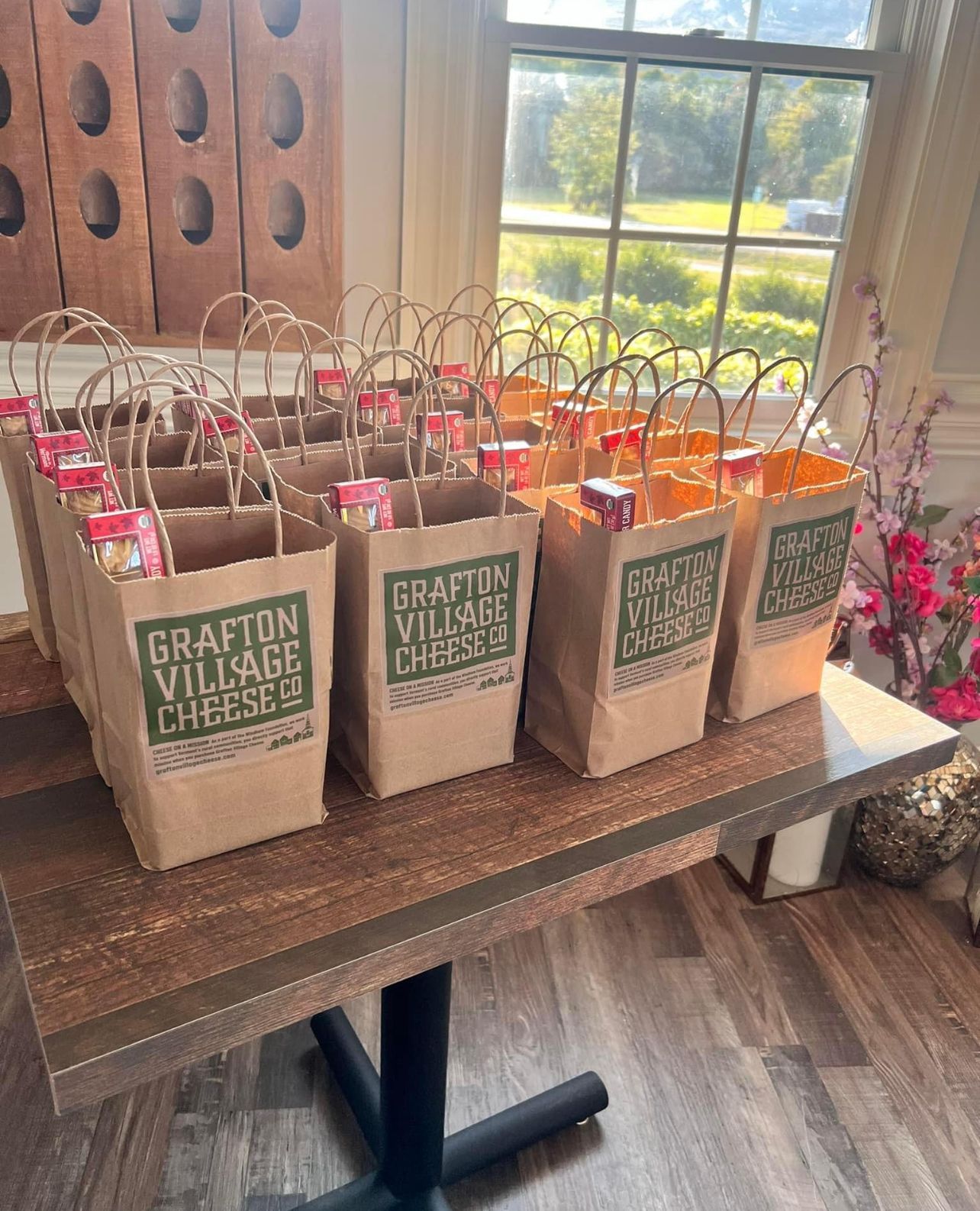 Brown paper bags labeled