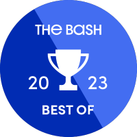 The Bash 2023 Best Of award badge with a trophy on a blue circle
