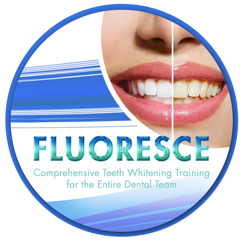 A picture of a woman 's teeth and the words fluorescence