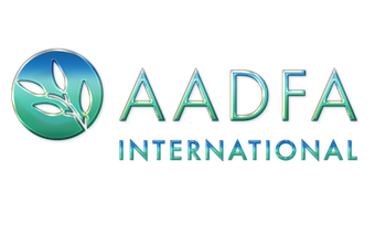 The logo for aadfa international is blue and green