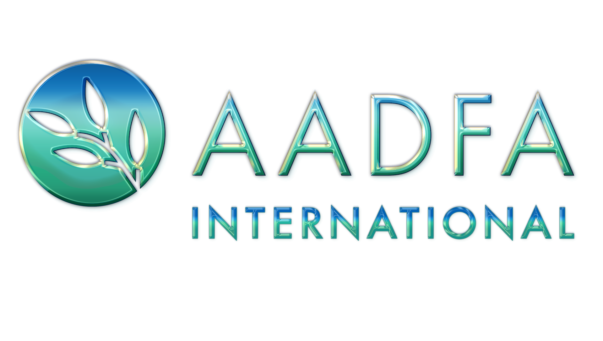 The logo for aadfa international is a blue and green logo with a plant in the middle.