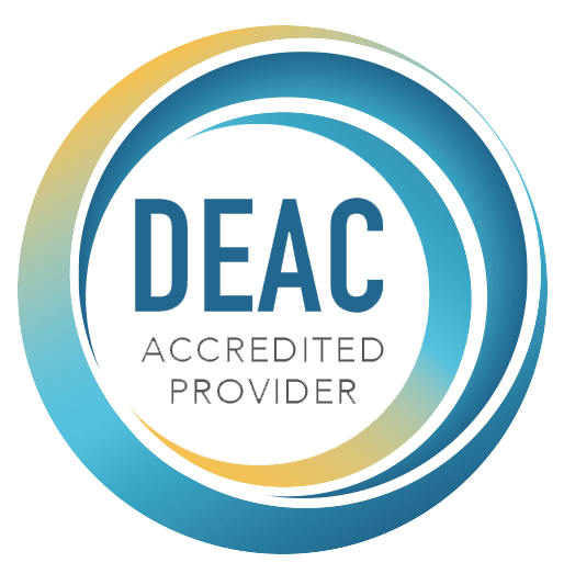The deac accredited provider logo is blue and yellow