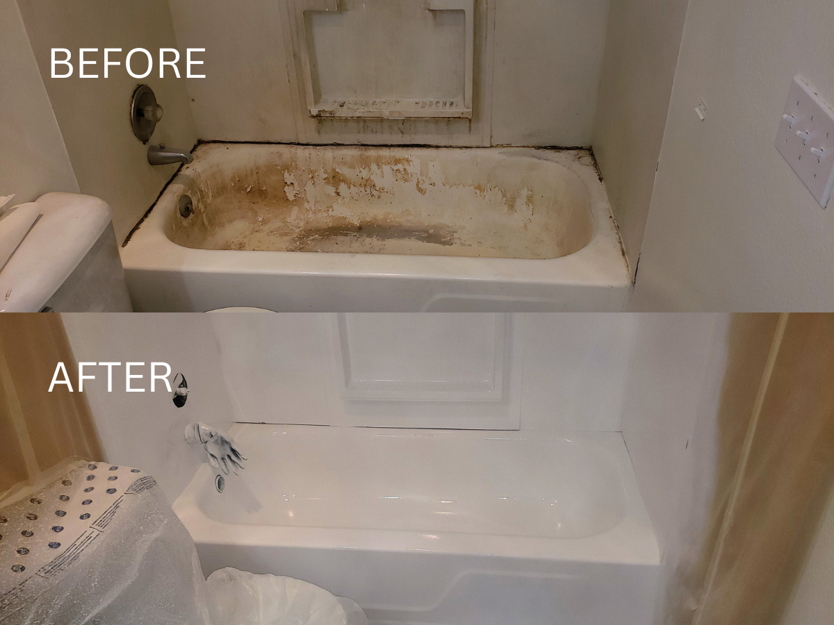 Bathroom tub before and after cleaning. The 