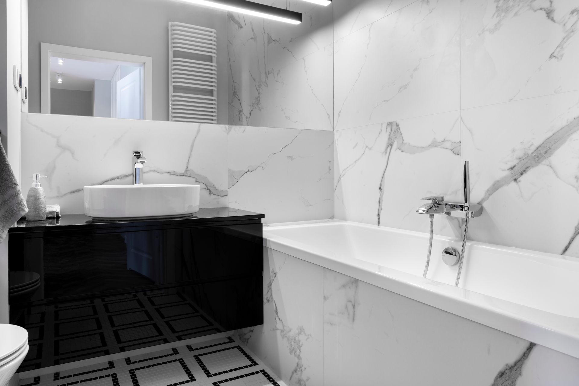 Modern bathroom with marble finishing. Modern bathroom with marble finishing.