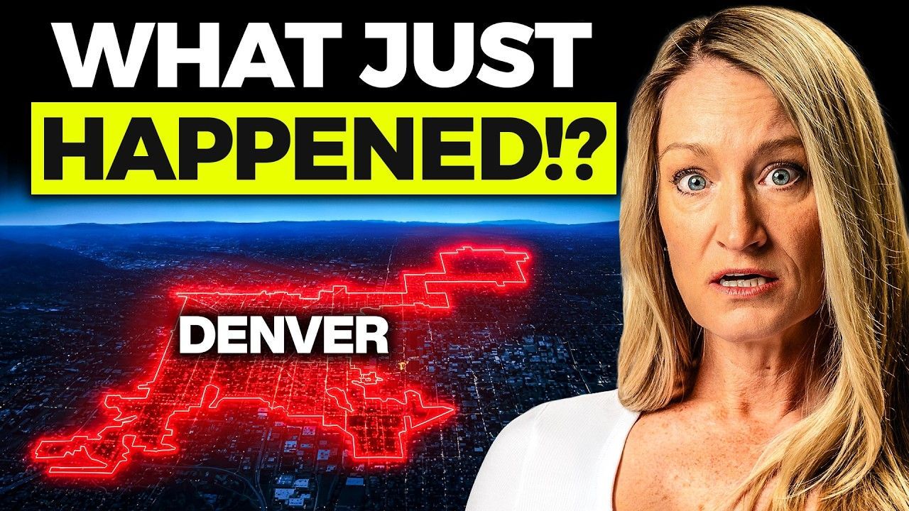 Thumbnail with “WHAT JUST HAPPENED!?” text, glowing red Denver map, and shocked woman on blue background