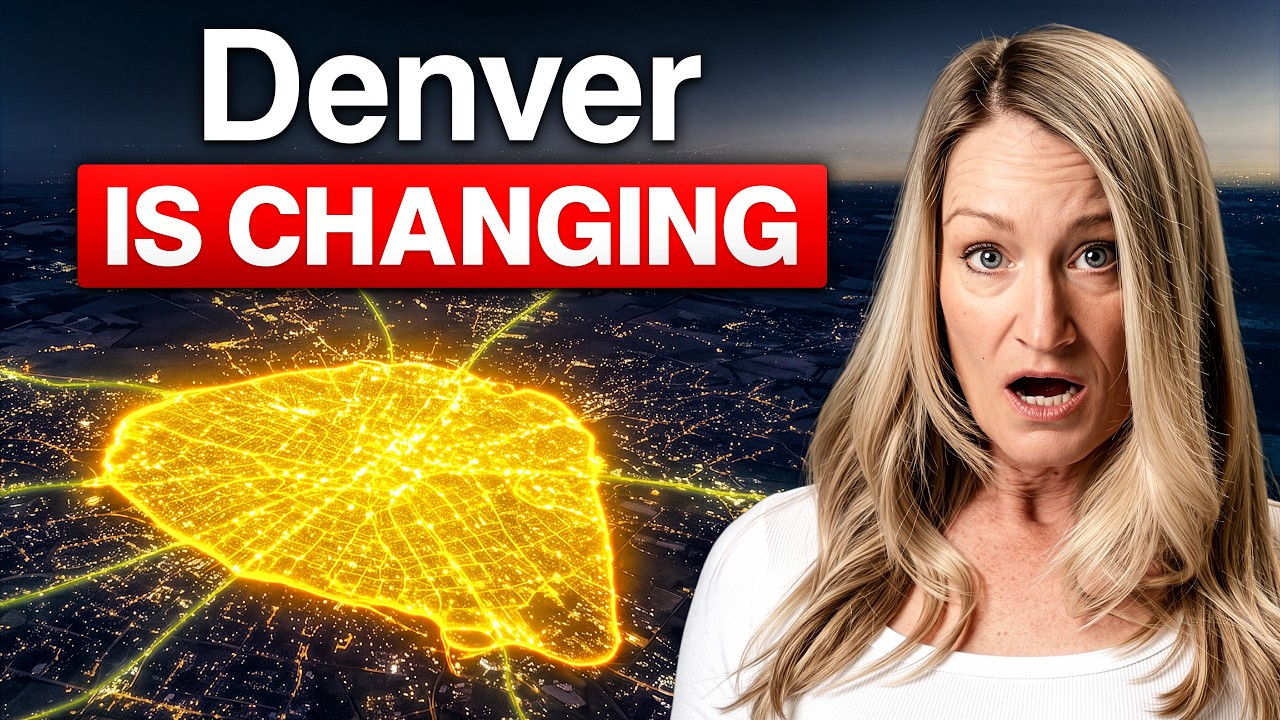 Denver headline over a glowing map, with a surprised blonde woman on the right.