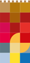Abstract colorful geometric design with squares and a curved shape.