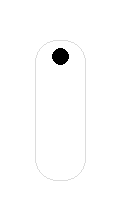 White, oblong shape with rounded ends, black dot near top.