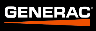 Generac logo in white text with an orange slash on a black background.