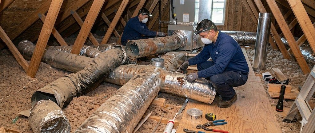 Air duct replacement in a residential attic in Mobile, AL