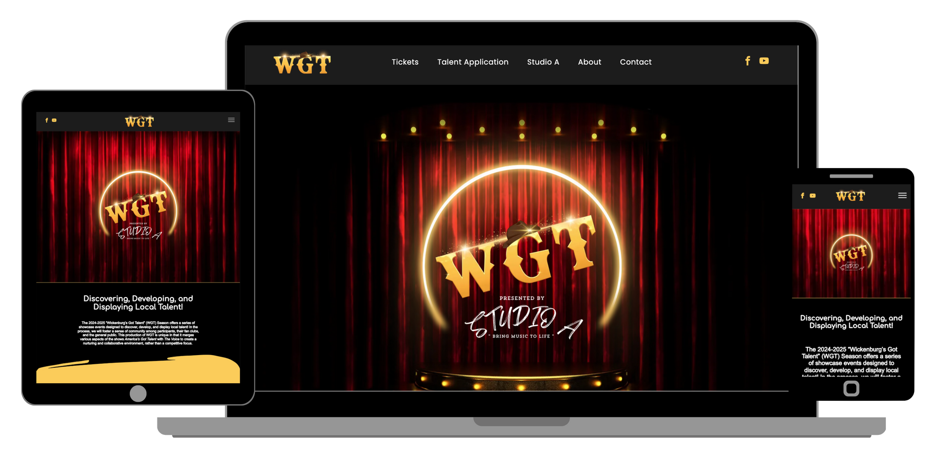 A laptop , tablet , and cell phone displaying how a responsive site looks