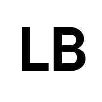 Black capital letters “LB” on a white background