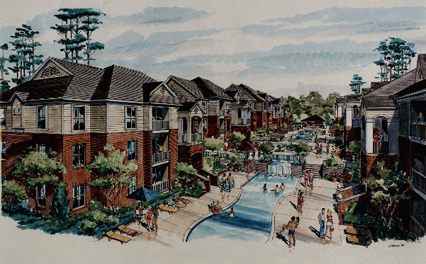Aerial View Pool Rendering Halston Riverside Apartments