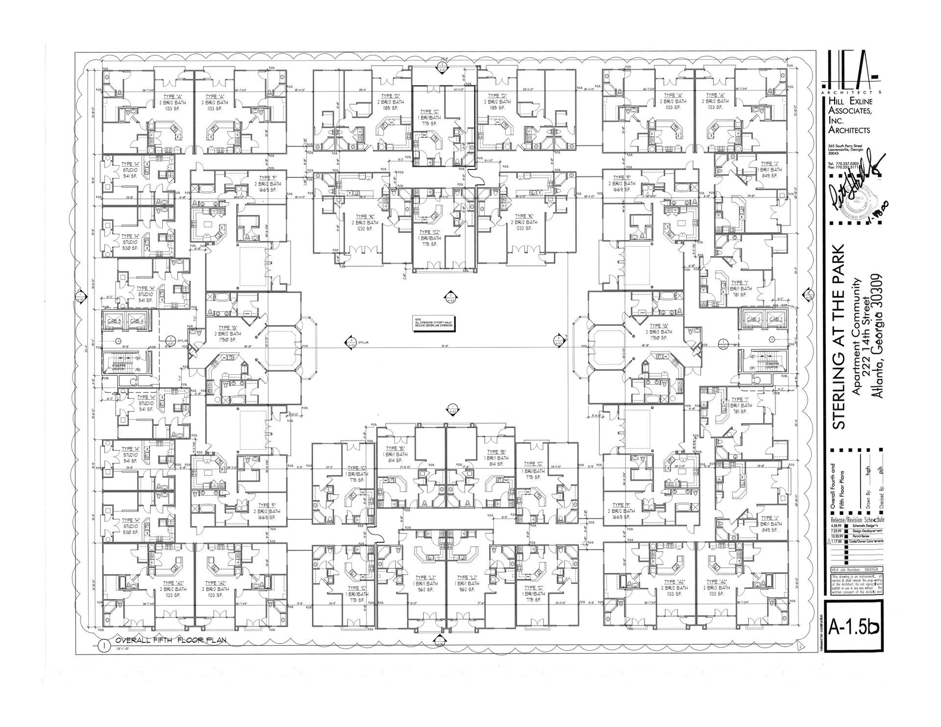 Black-and-white architectural floor plan with many rooms and measurements on a large sheet.