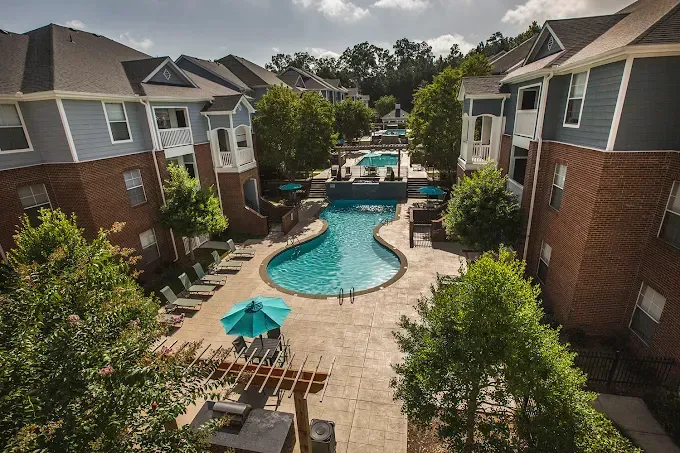 Aerial View Halston Riverside Apts. Pool Area