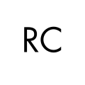 Black letters “RC” on a white background