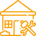 An icon of a house with a wrench , hammer and screwdriver.