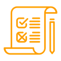An icon of a paper with check marks and a pencil.