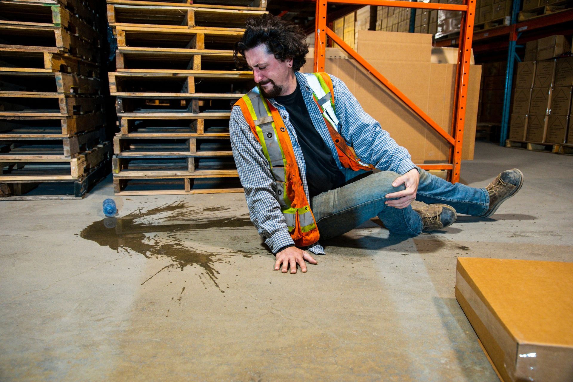 Worker injured in a slip accident, requiring a slip and fall attorney for legal help