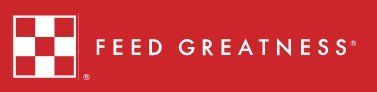 Logo with a red background, a checkerboard square, and the text
