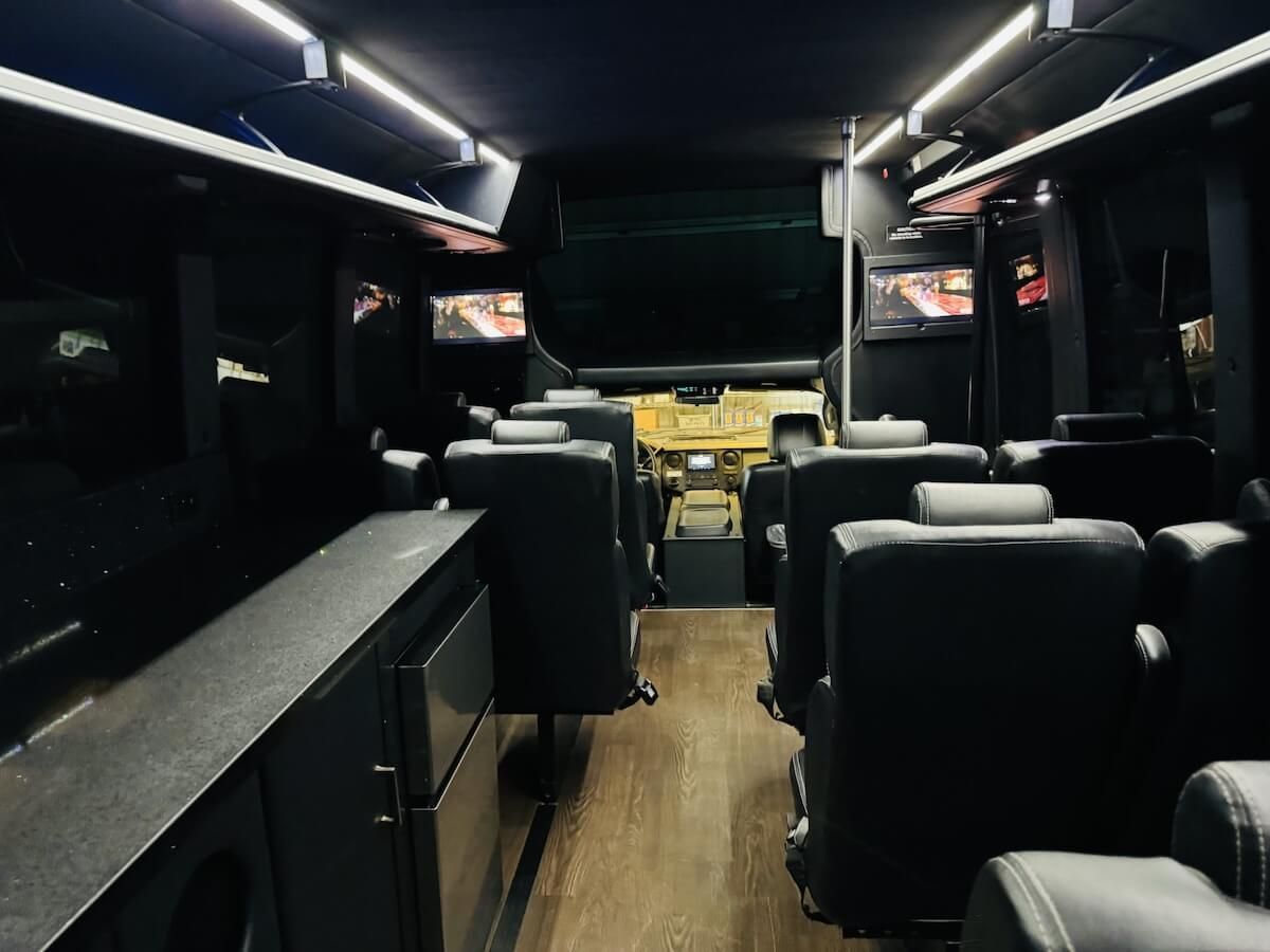 luxury shuttle bus with restroom san diego