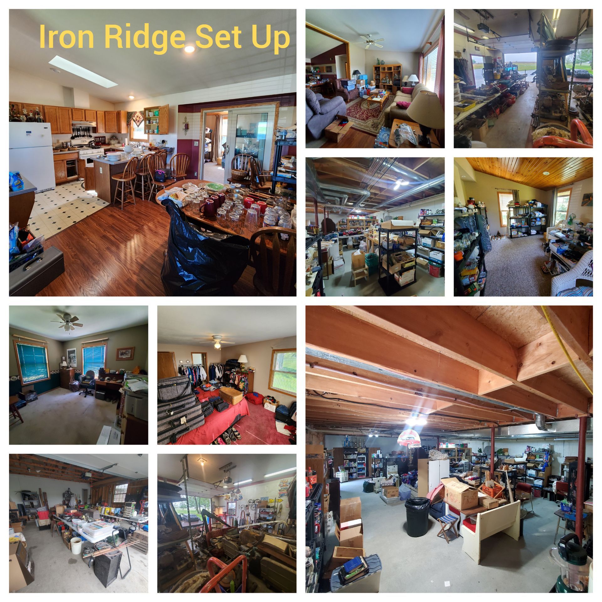 A collage of pictures of a house with the words iron ridge set up