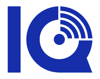 A blue logo featuring a stylized letter