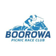 A logo for a picnic race club with a jockey on a horse.