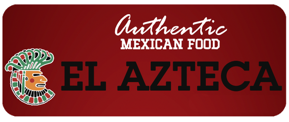 A red sign that says authentic mexican food el azteca
