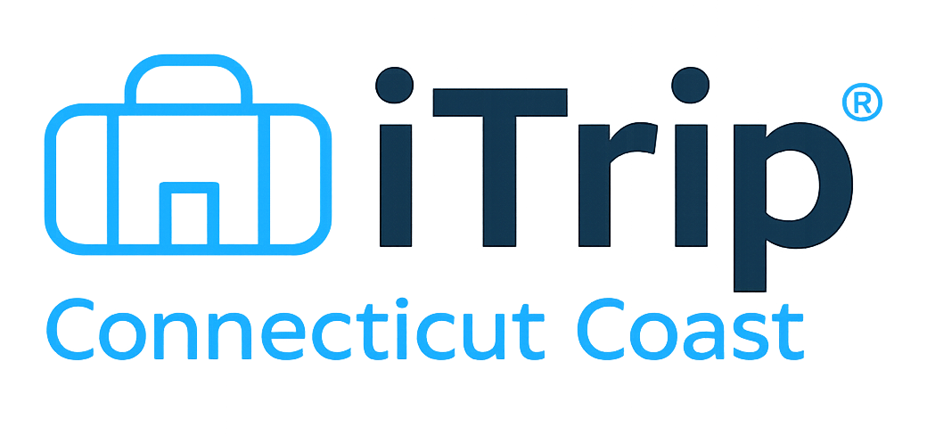 The iTrip Connecticut Coast logo features a light blue suitcase icon next to the dark blue text