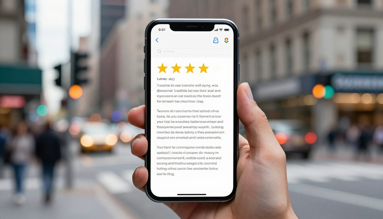 Five star customer reviews on a mobile device for local SEO.