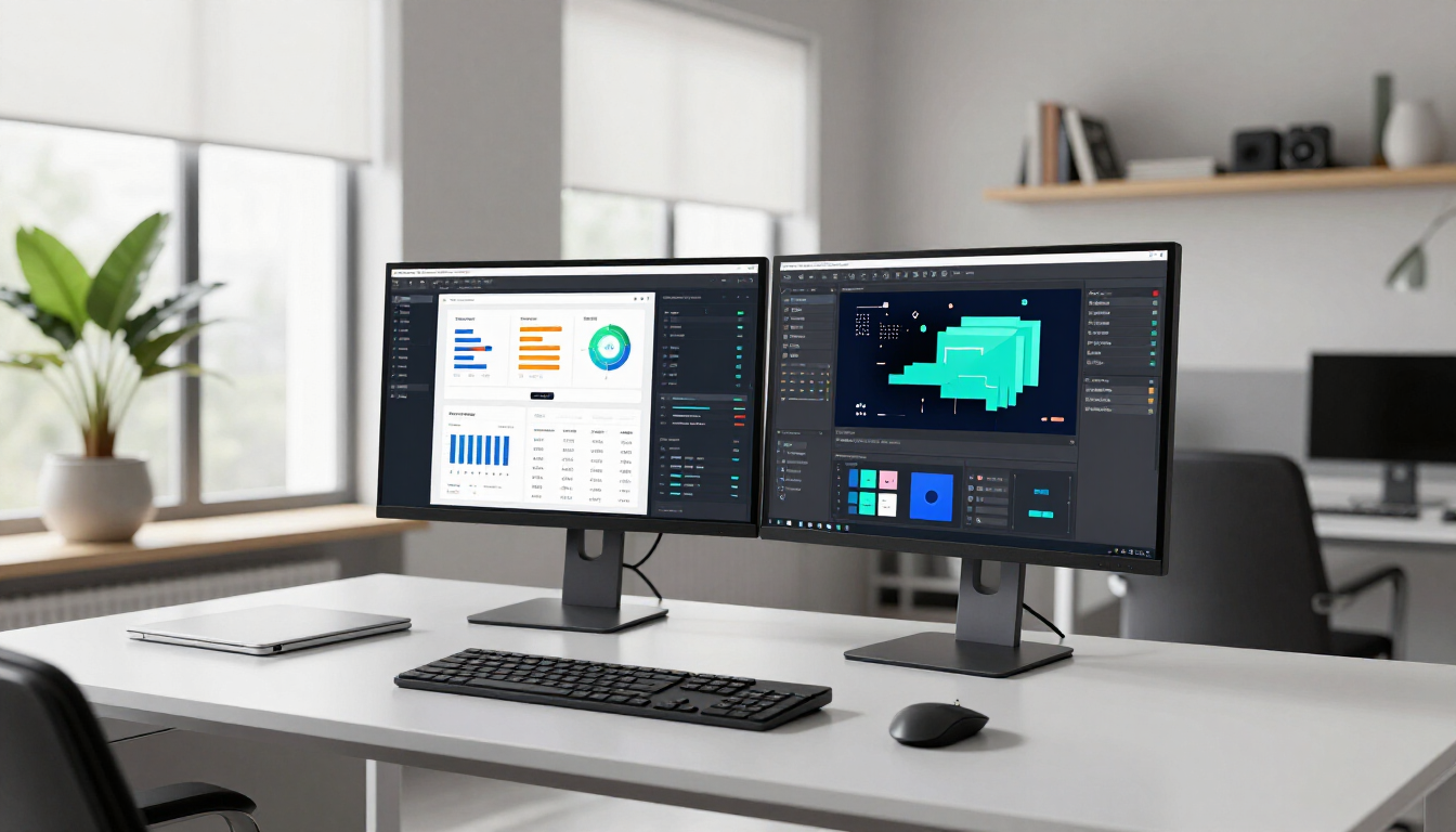 Modern workspace with website design analytics on screen