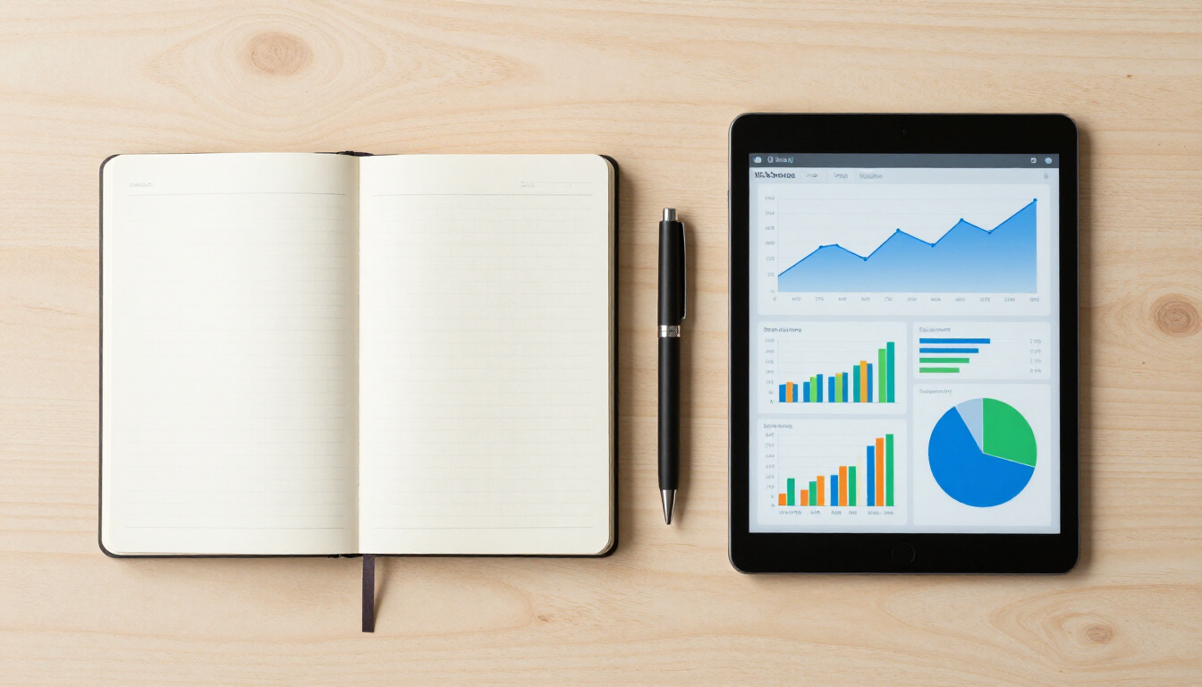 Minimalist workspace with analytics