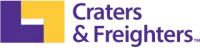 Craters & Freighters logo with purple and gold geometric icon and purple text on white background