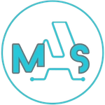 Logotipo de MS en color verde azulado dentro de un círculo, con una letra A estilizada que conecta las letras.