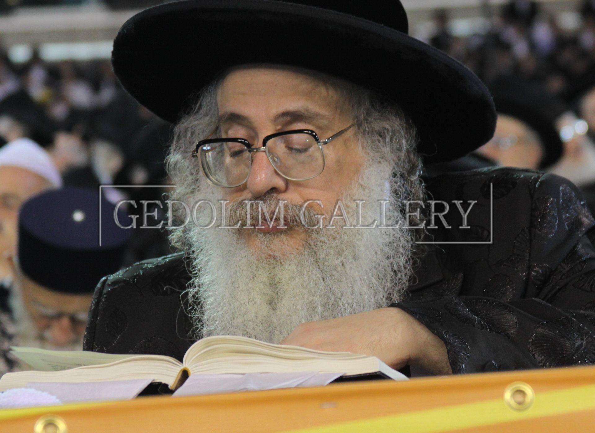 A man with a beard and glasses is reading a book.