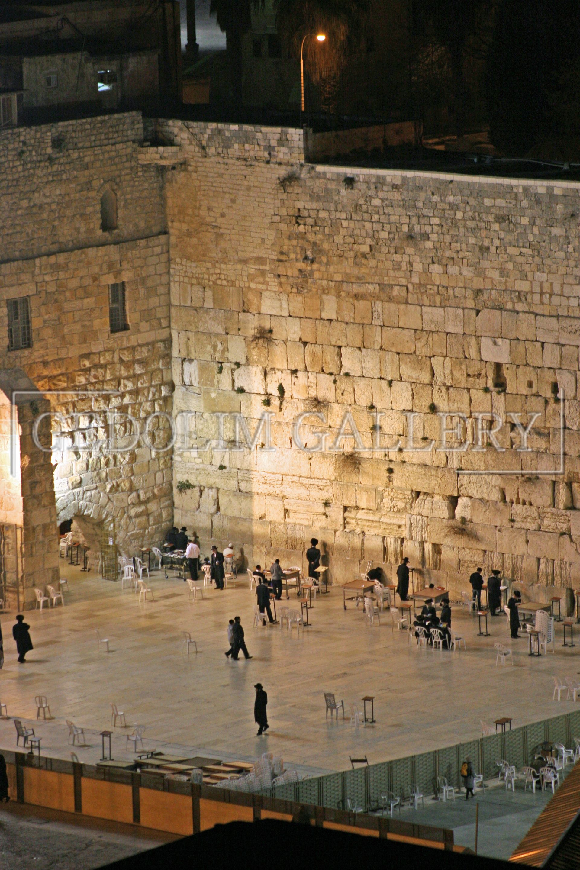 A group of people are standing in front of a brick wall at night.