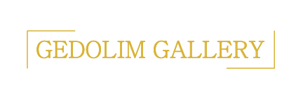A gold logo for gedolin gallery on a white background.